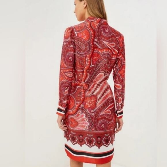 Lauren Ralph Lauren NEW Red Satin Paisley Midi Dress Size 2 Button Neckline - Picture 4 of 12